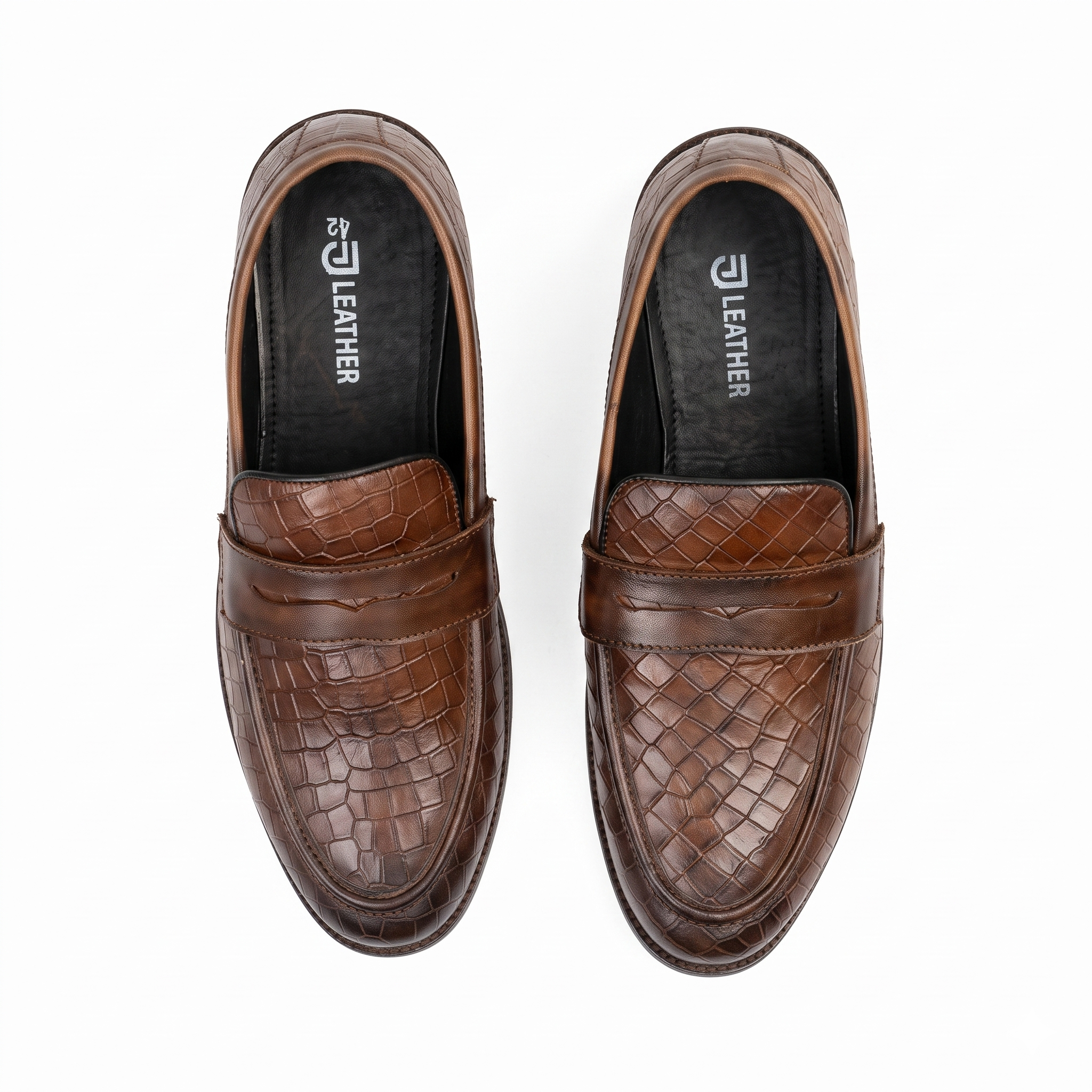 Leather Men's Textured Brown Leather Penny Loafers Leather Men's Textured Brown Leather Penny Loafers