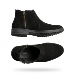 Men's Black Suede Zip-Up Ankle Boots - Casual Chelsea Boots with Rubber Sole