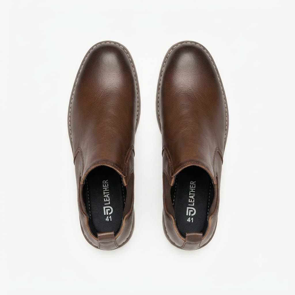 Classic Chelsea Boots – Genuine Leather, Pull-Tab, Rugged Lug Sole (Brown)