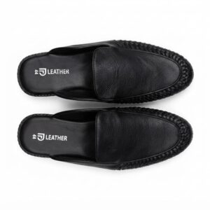 Men's Black Leather Half Mules
