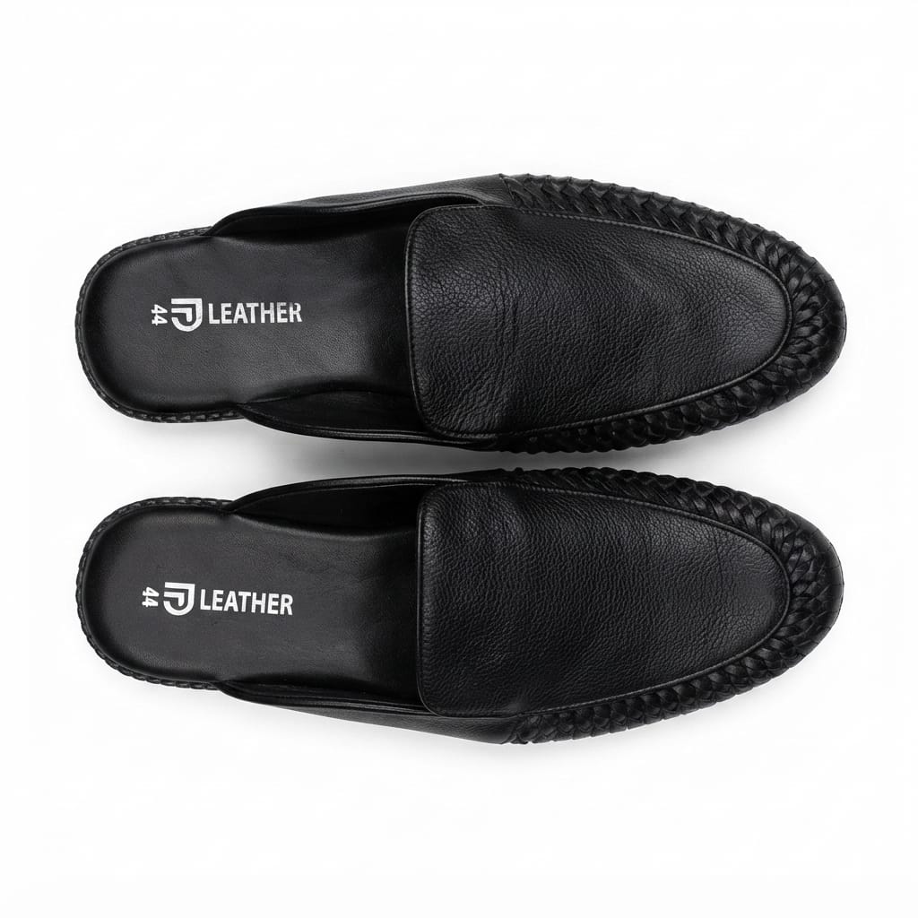 Men's Black Leather Half Mules Men's Black Leather Half Mules