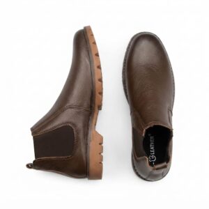 Classic Chelsea Boots – Genuine Leather, Pull-Tab, Rugged Lug Sole (Brown)