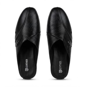 Men's Black Leather Half Shoes with Buckle