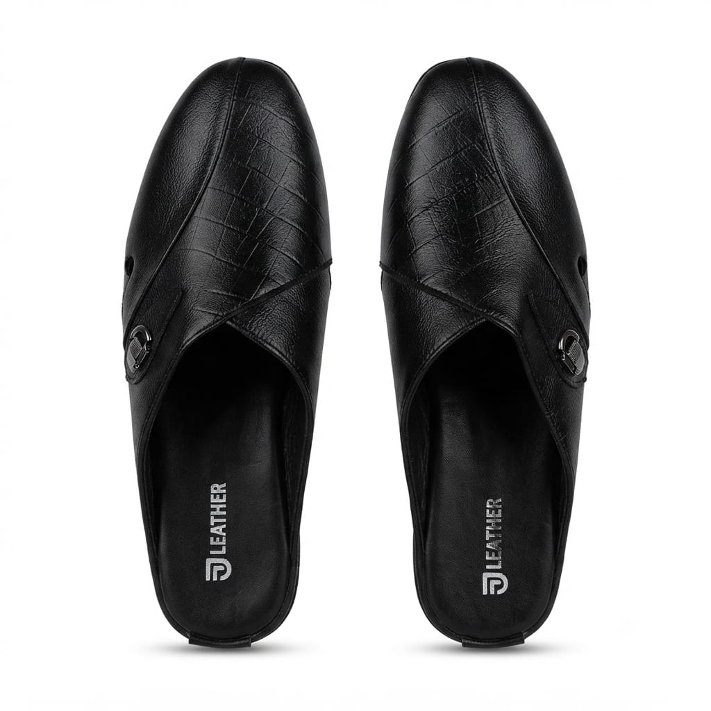 Men's Black Leather Half Shoes with Buckle Men's Black Leather Half Shoes with Buckle