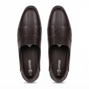 Men's Dark Brown Genuine Leather Slip-On Loafers – Round Toe Casual Shoes with Perforated Detail