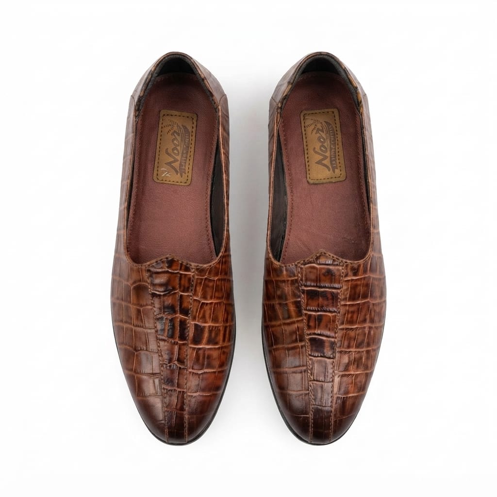 Men's Brown Crocodile-Print Leather Nagra