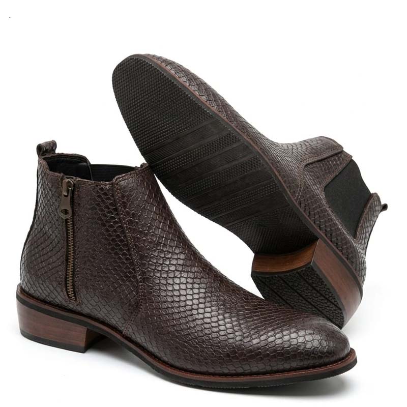 Men's Brown Snake Print Chelsea Boots