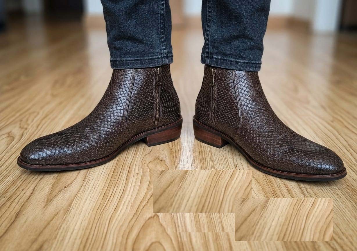 Men's Brown Snake Print Chelsea Boots