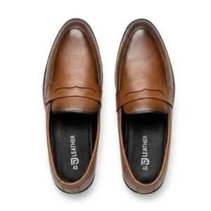 Men’s Tan Brown Genuine Leather Penny Loafers – Classic Polished Slip-On Formal Shoes