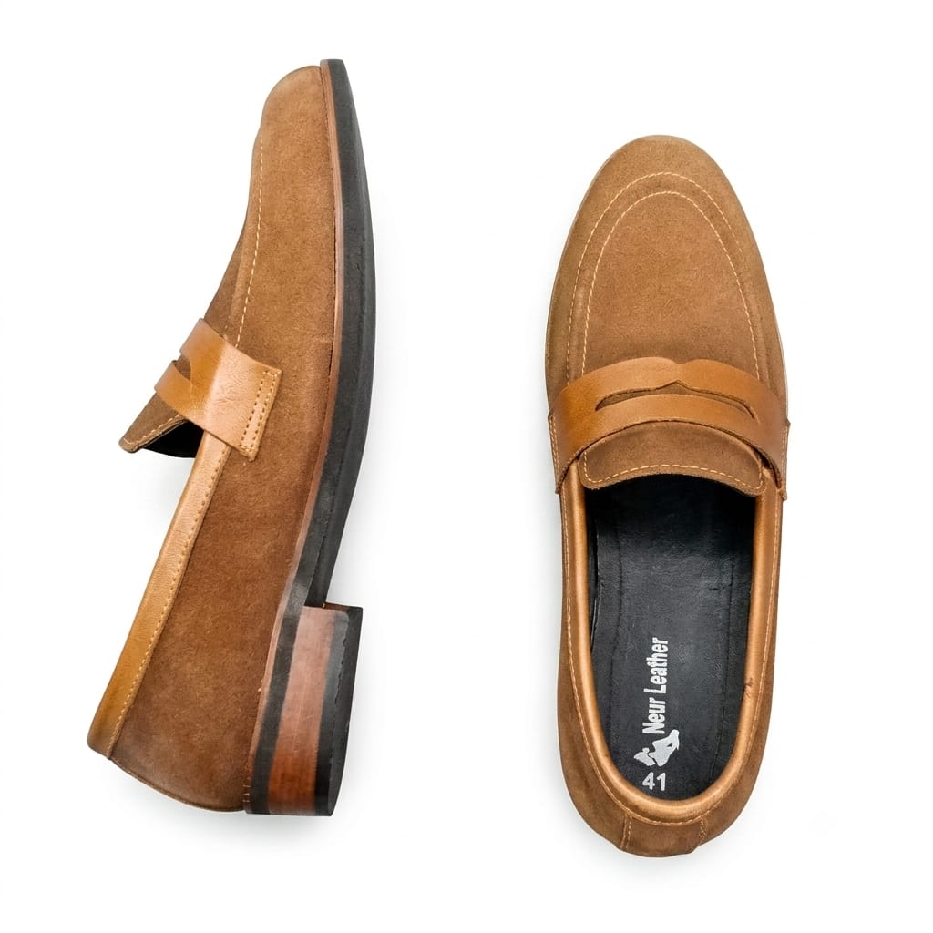 Men's Tan Suede Penny Loafers