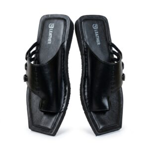 Men's Black Leather Buckle Slide Sandals