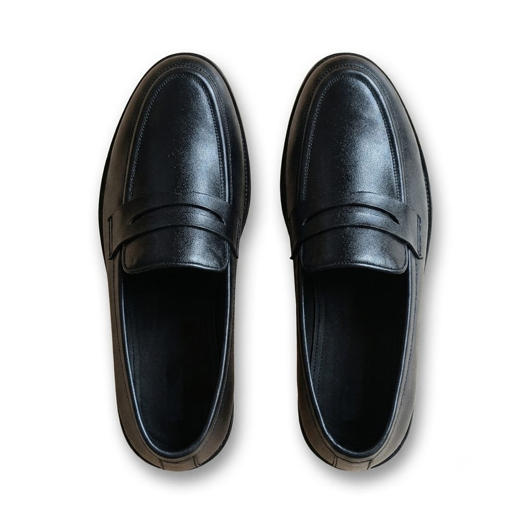 Men's Black Genuine Leather Oversized Sole Penny Loafers Men's Black Genuine Leather Oversized Sole Penny Loafers