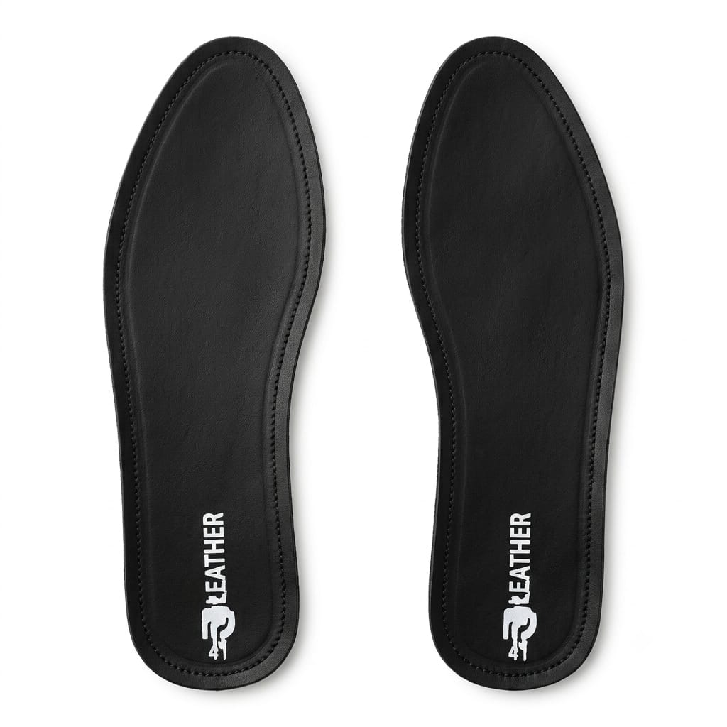 Premium Black Genuine Leather Insoles – Cushioned Comfort Shoe Inserts for Men