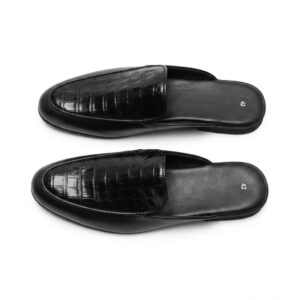 Men’s Black Croc-Embossed Leather Half Loafers