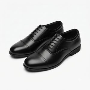Men’s Black Leather Cap-Toe Oxford Shoes — Oversize Fit