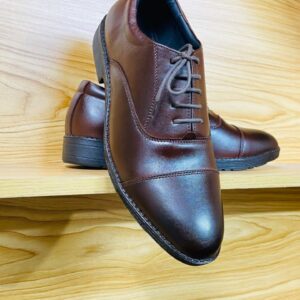 Men’s Black Brown Leather Cap-Toe Oxford Shoes