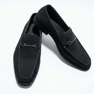 Men’s Black Suede Italian-Style Horsebit Loafers – Premium Slip-On Designer Dress Shoes