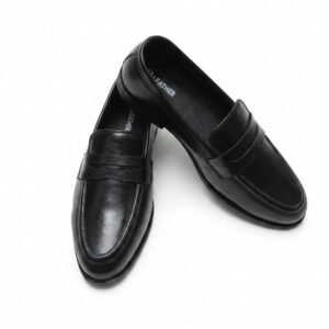 Men’s Black Genuine Leather Penny Loafers – Big & Tall Extended Size Formal Slip-On Shoes