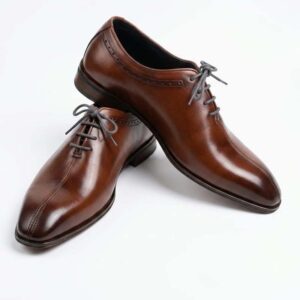 Men’s Brown Genuine Leather Oxford Shoes with Brogue Detailing – Formal Lace-Up Dress Shoes