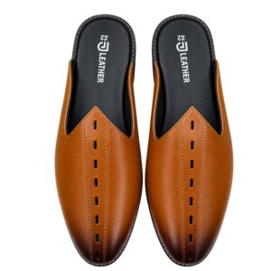 Tan Genuine Cow Leather Backless Mule Shoes for Men