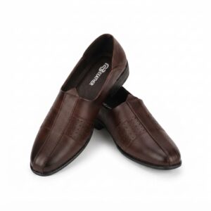 Brown Genuine Cow Leather Slip-On Shoes with Perforated Detail