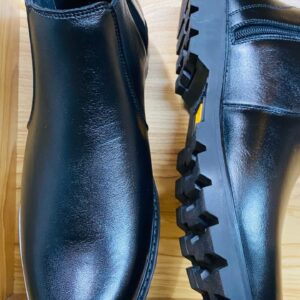 Black Genuine Cow Leather Zip-Up Ankle Boots with Lug Sole