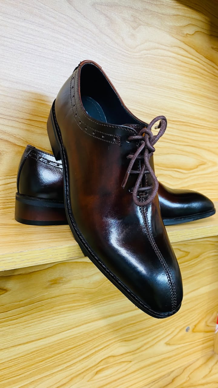 Burnished Brown Genuine Cow Leather Oxford Shoes for Men