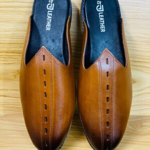 Tan Genuine Cow Leather Backless Mule Shoes for Men