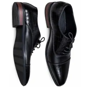 Premium Black Textured Formal Cap Toe Shoes