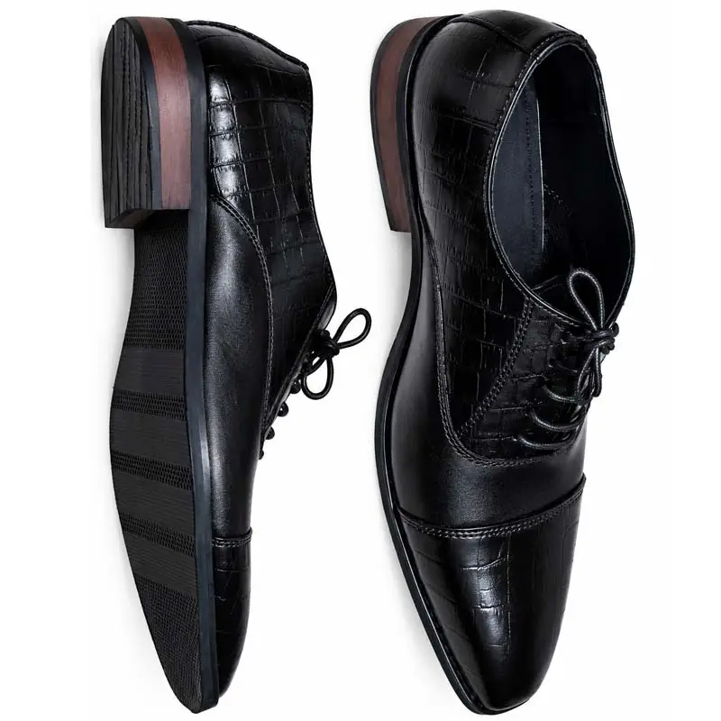 Premium Black Textured Formal Cap Toe Shoes