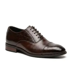 tep up your style with Jarifa Leather Men's Crocodile-Embossed Dark Brown Oxford Shoes. Crafted from genuine leather for premium style and comfort. Buy now!