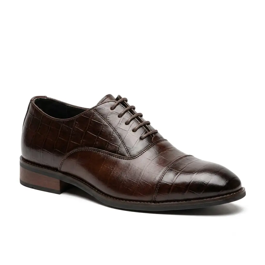 tep up your style with Jarifa Leather Men's Crocodile-Embossed Dark Brown Oxford Shoes. Crafted from genuine leather for premium style and comfort. Buy now!